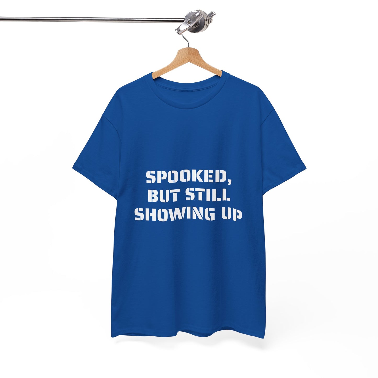 Spooked, But Still Showing Up Unisex Heavy Cotton Tee | Halloween, Funny T-Shirt