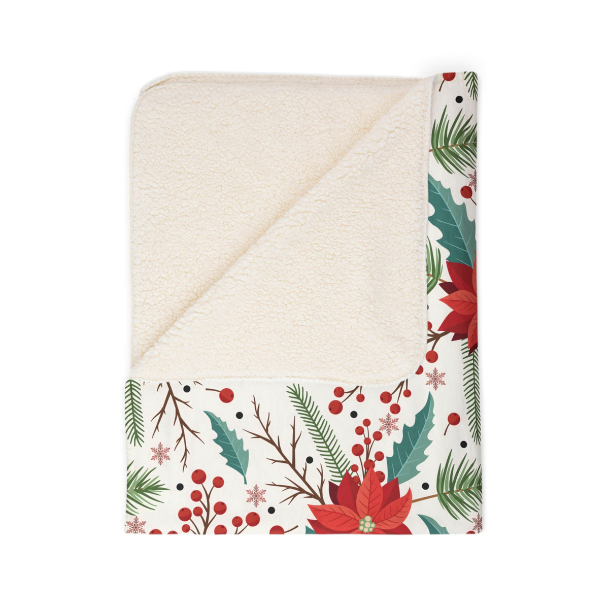 Poinsettia Holiday Fleece Sherpa Blanket - Cozy Christmas Throw with Festive Red & Green Floral Pattern