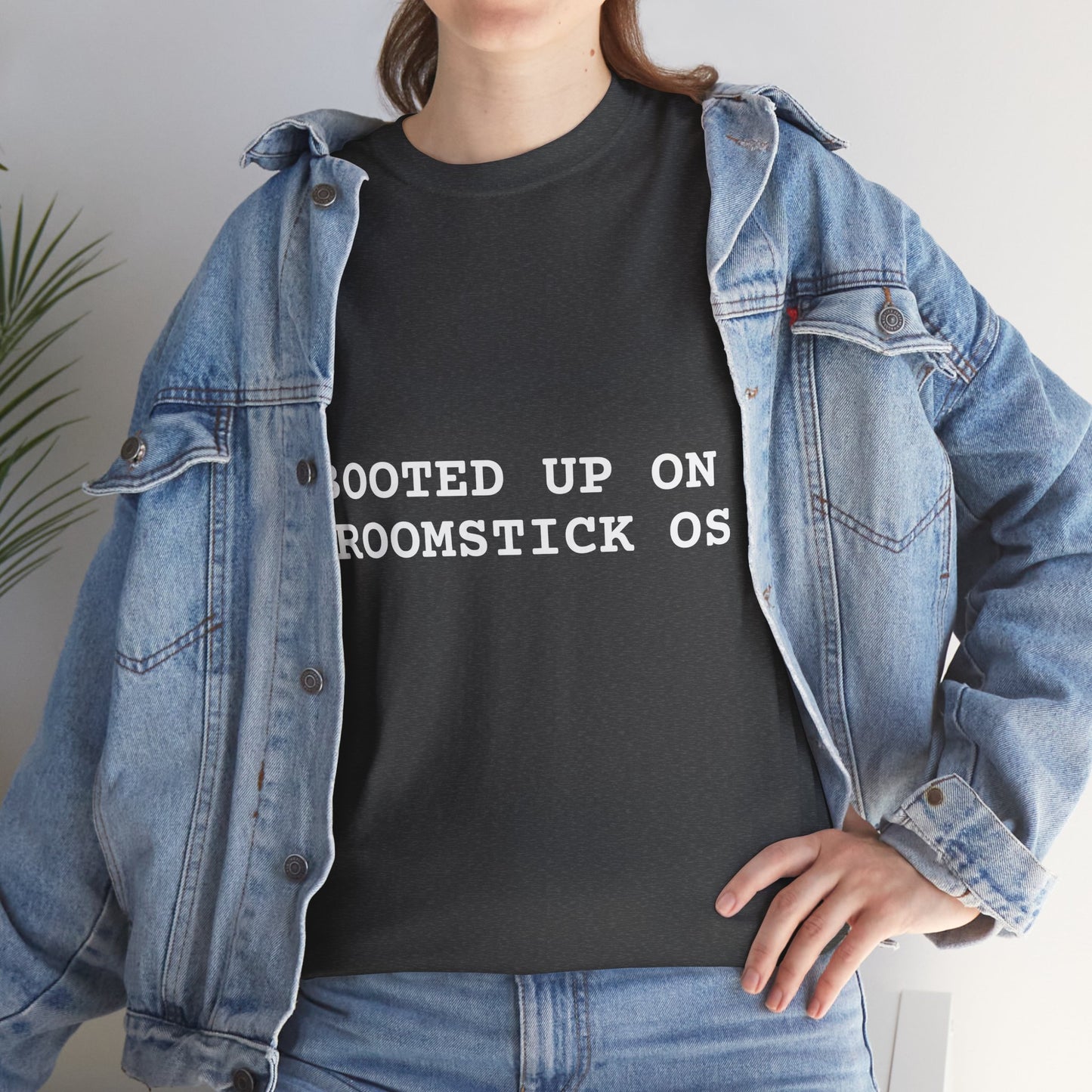 Broomstick OS Tee, Funny Graphic Tee for Tech Lovers, Unisex Cotton T-Shirt