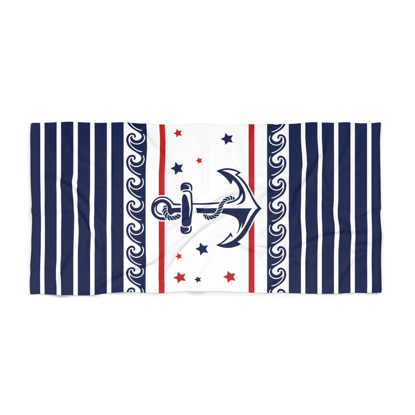 Nautical Anchor Stripe Beach Towel — Red, White & Navy Summer Pool Towel