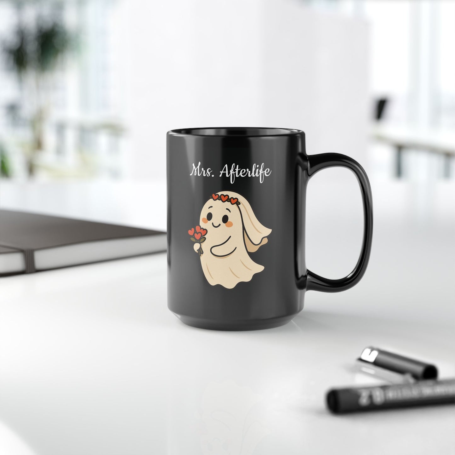 Ghostly Mrs. Afterlife Mug | Spooky Gift for Halloween, Cute Coffee Cup for Ghost Lovers, Bridal Shower, Unique Wedding Present