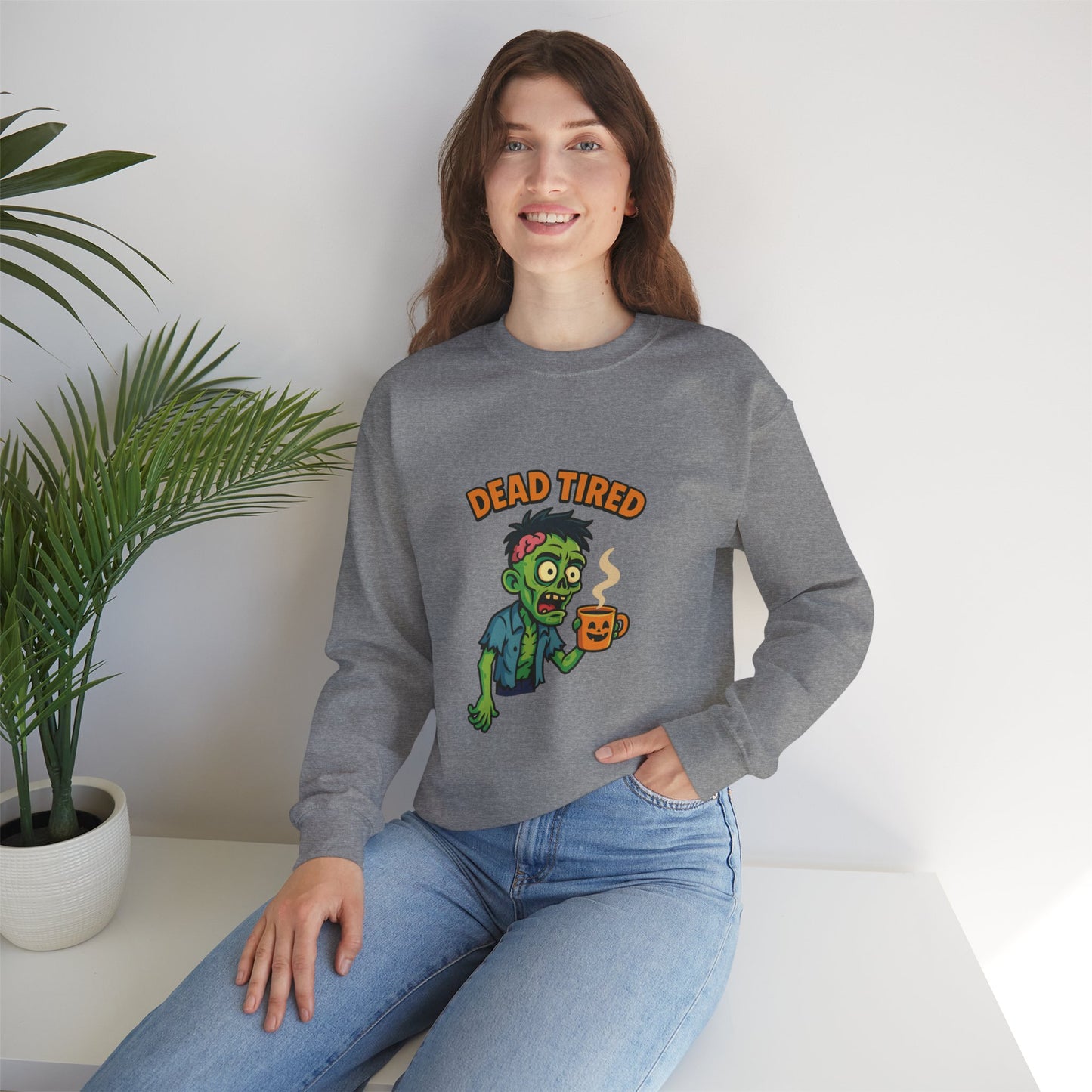 Dead Tired Zombie Sweatshirt, Funny Halloween Crewneck, Spooky Season Apparel