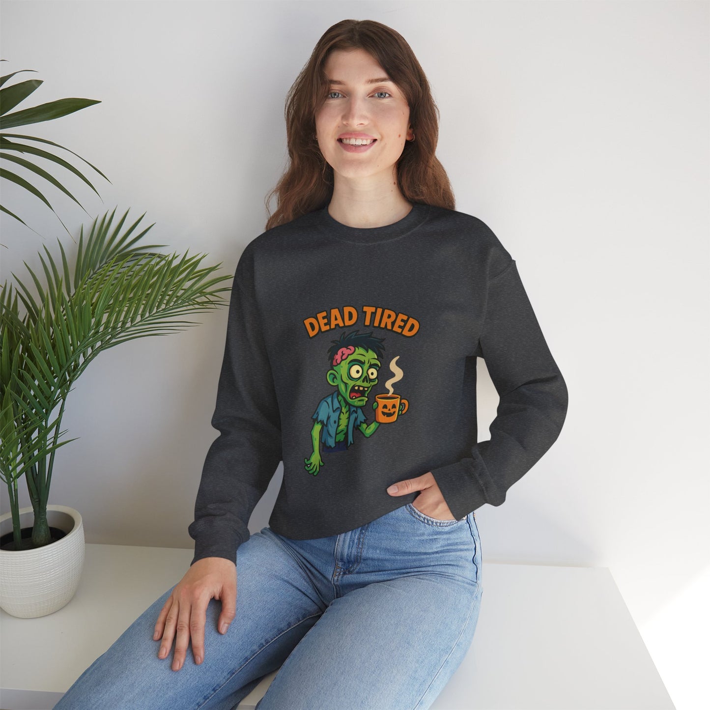 Dead Tired Zombie Sweatshirt, Funny Halloween Crewneck, Spooky Season Apparel