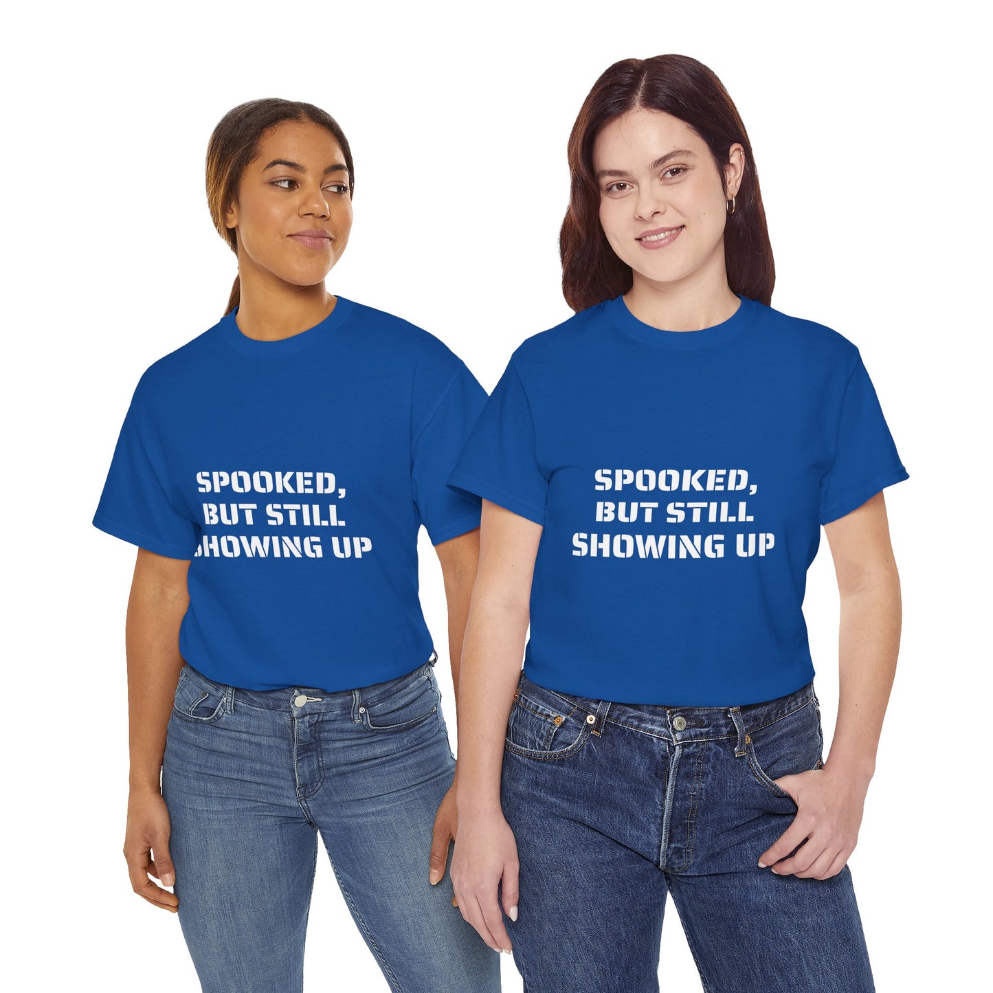 Spooked, But Still Showing Up Unisex Heavy Cotton Tee | Halloween, Funny T-Shirt