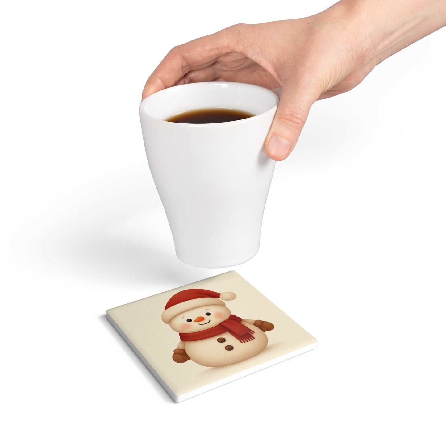 Cute Snowman Ceramic Coaster – Holiday Christmas Drink Coaster, Festive Winter Table Decor