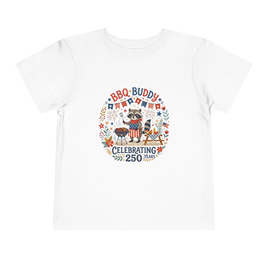 BBQ Buddy Toddler Tee - Celebrating 250 Years Patriotic Shirt for Kids, 4th of July Tee