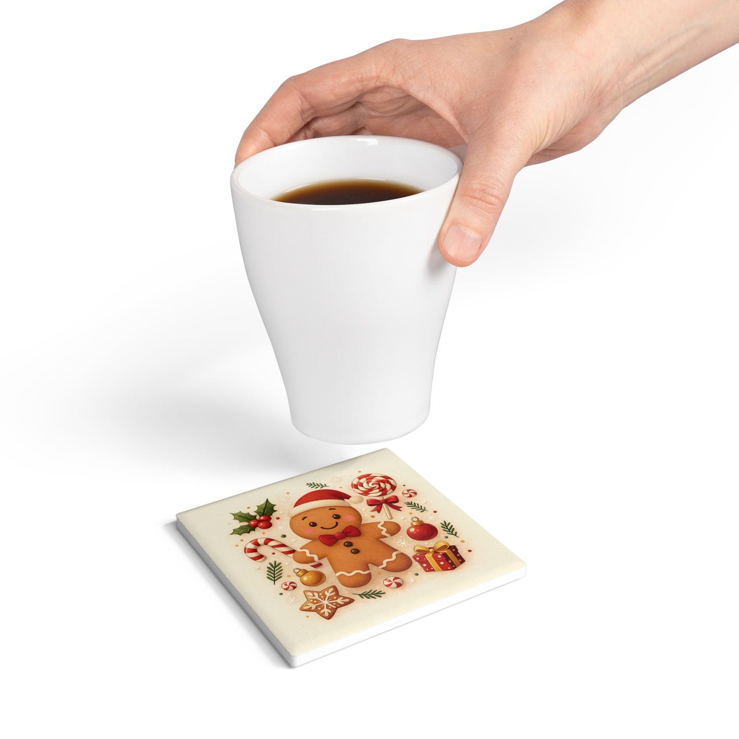 Christmas Gingerbread Ceramic Coaster – Festive Holiday Drinkware