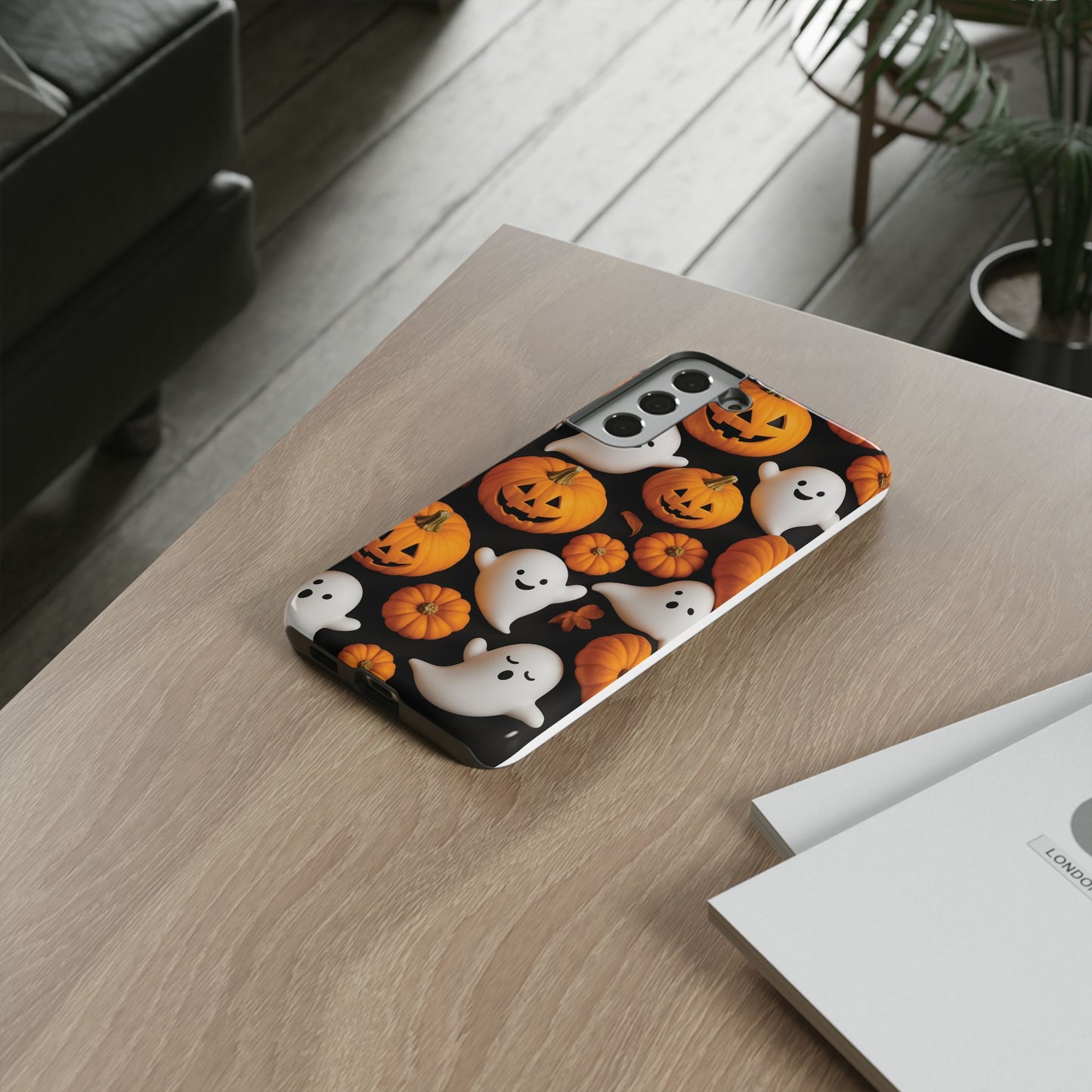 Halloween Phone Case, Spooky Ghosts and Pumpkins Design