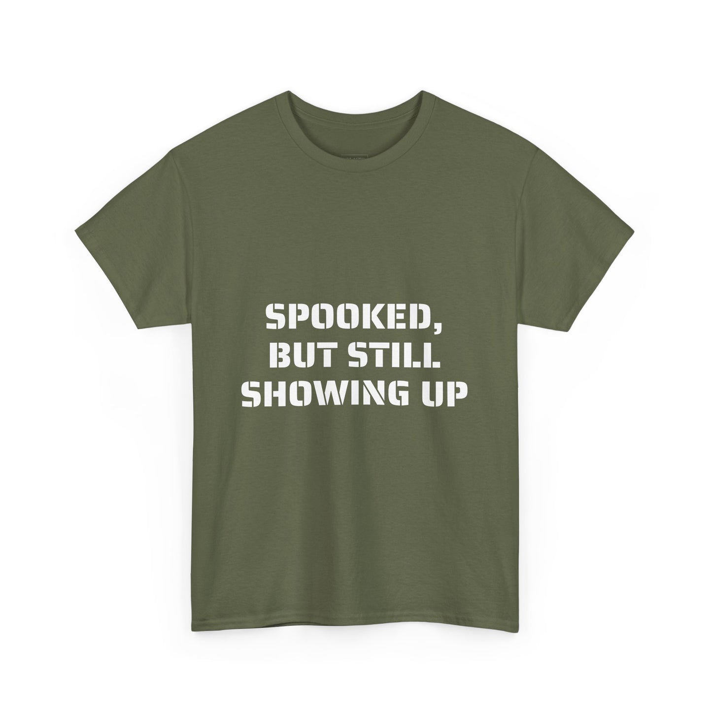 Spooked, But Still Showing Up Unisex Heavy Cotton Tee | Halloween, Funny T-Shirt