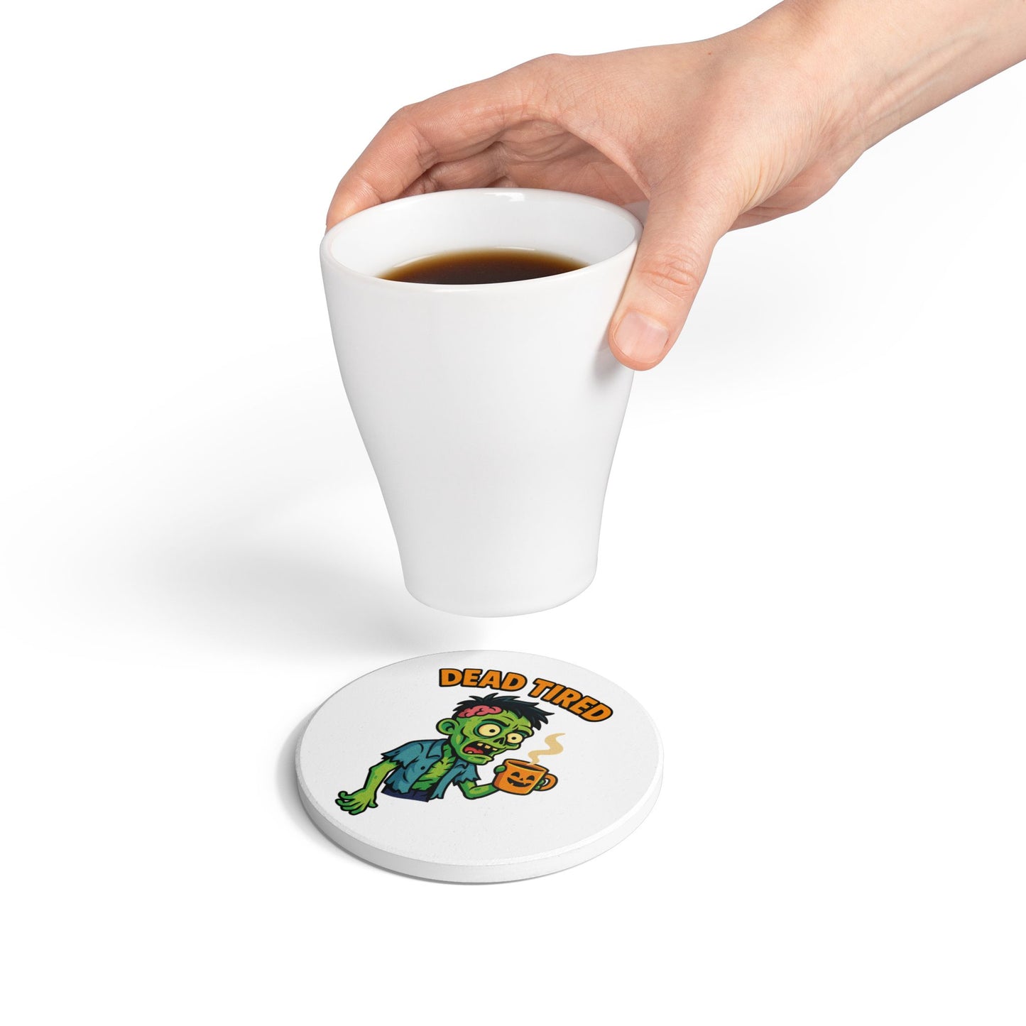 Funny Zombie Ceramic Coaster - Dead Tired Halloween Decor
