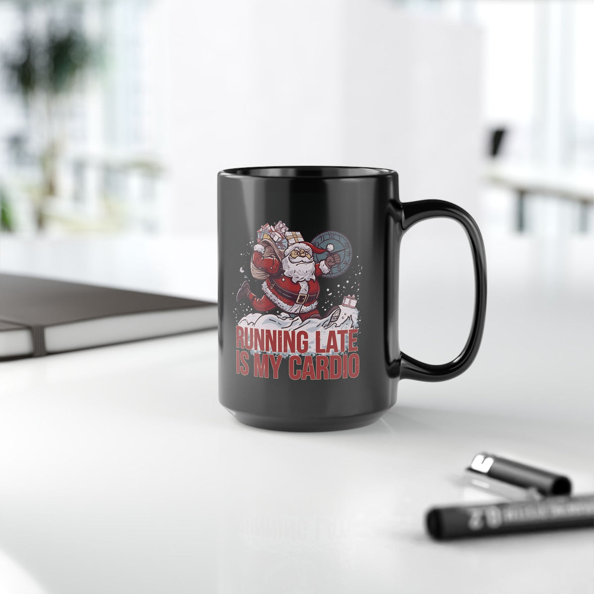 Funny Holiday Coffee Mug, Santa Running Late is My Cardio, Christmas Gift for Runners, Seasonal Mug for Coffee Lovers