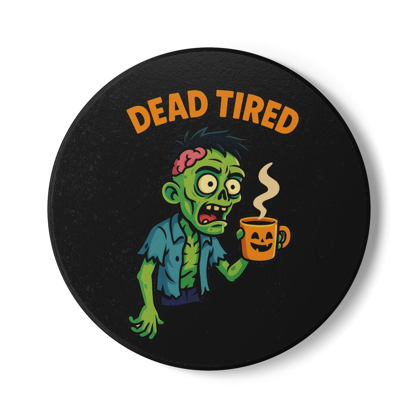 Funny Zombie Ceramic Coaster - Dead Tired Halloween Decor