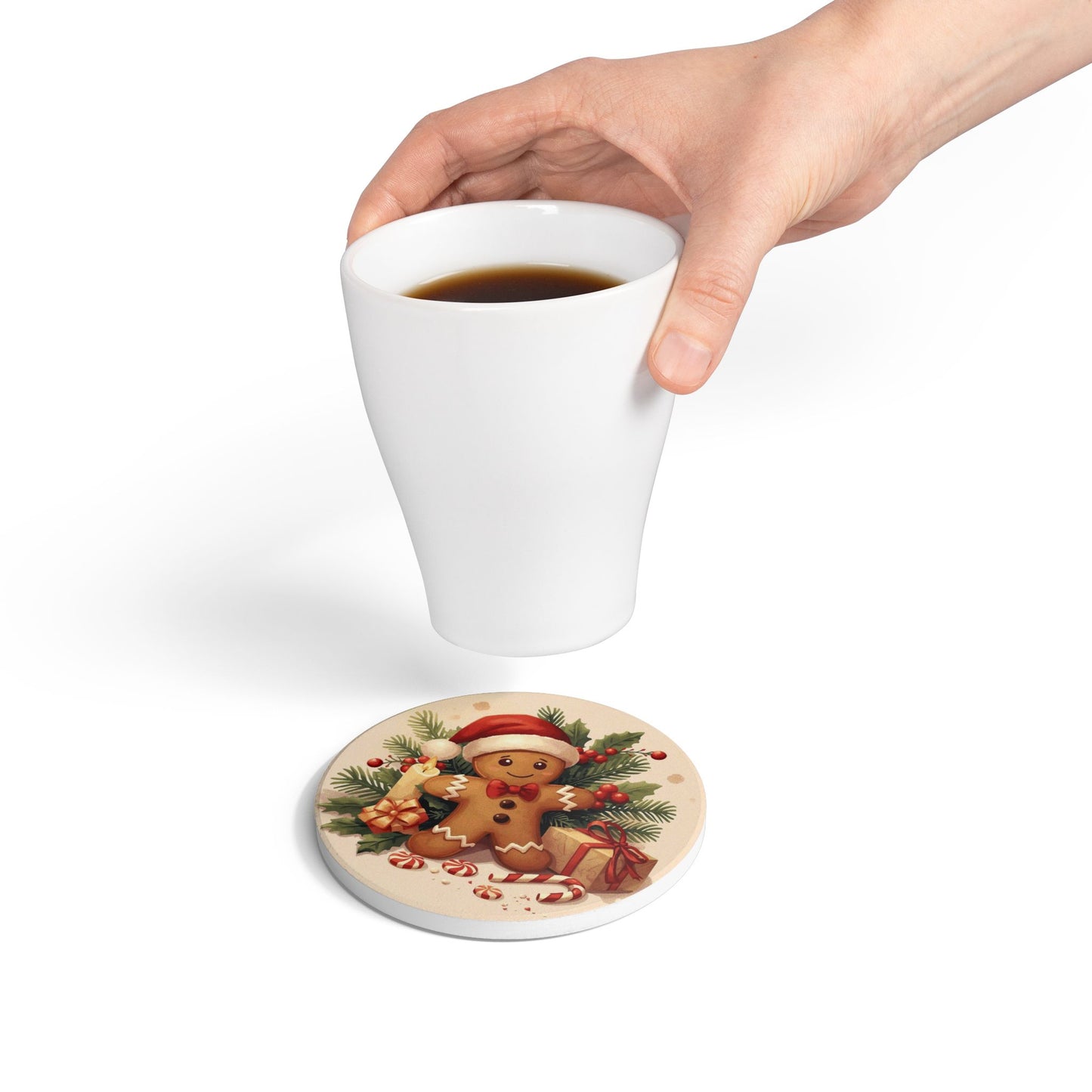 Christmas Gingerbread Coaster — Festive Ceramic Drink Coaster
