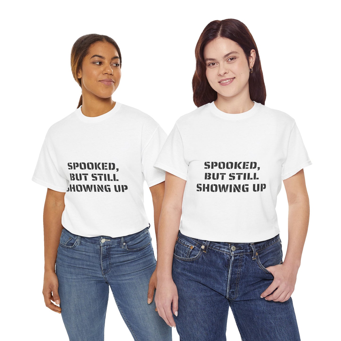 Spooked, But Still Showing Up Unisex Heavy Cotton Tee | Halloween, Funny T-Shirt