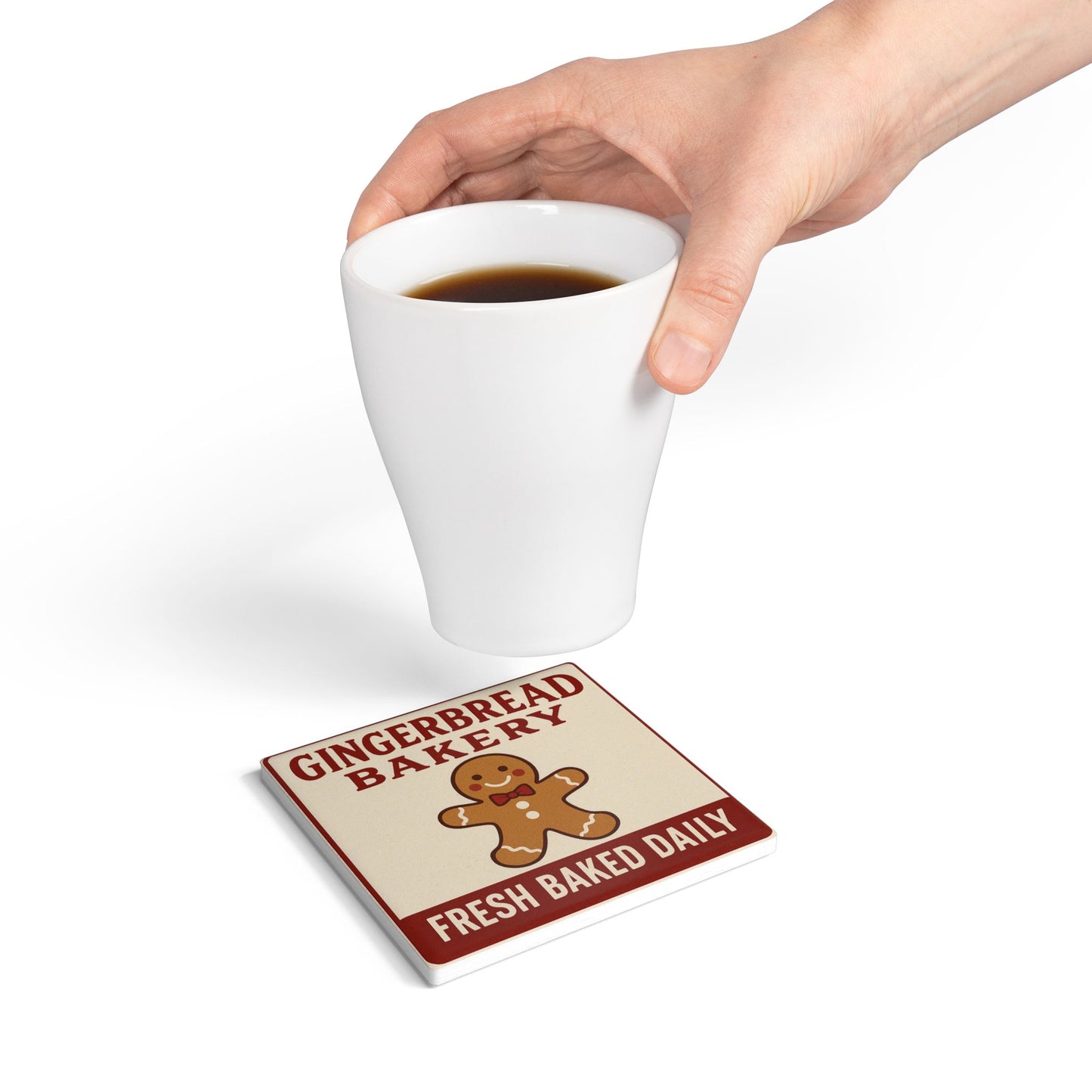 Gingerbread Bakery Ceramic Coaster — Fresh Baked Daily Holiday Drinkware