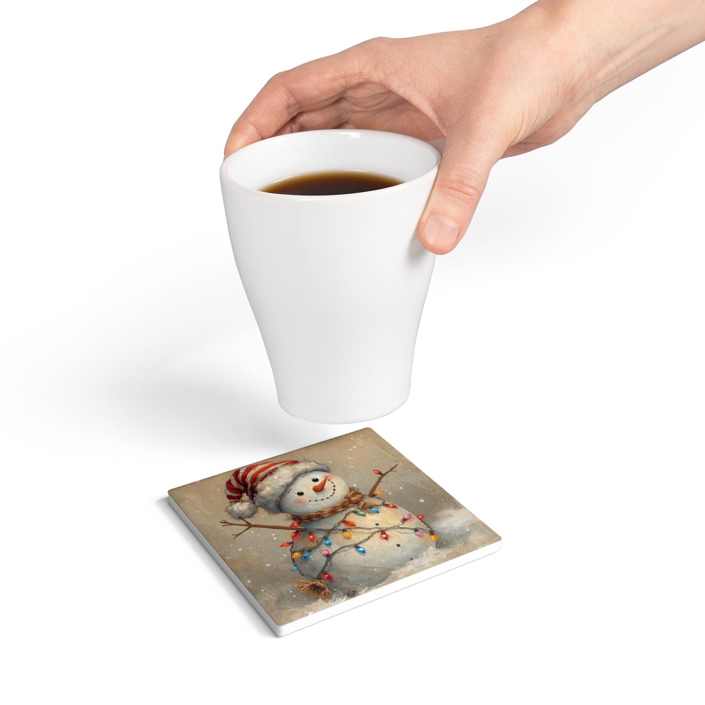 Vintage Christmas Coaster, Snowman Holiday Ceramic Coaster