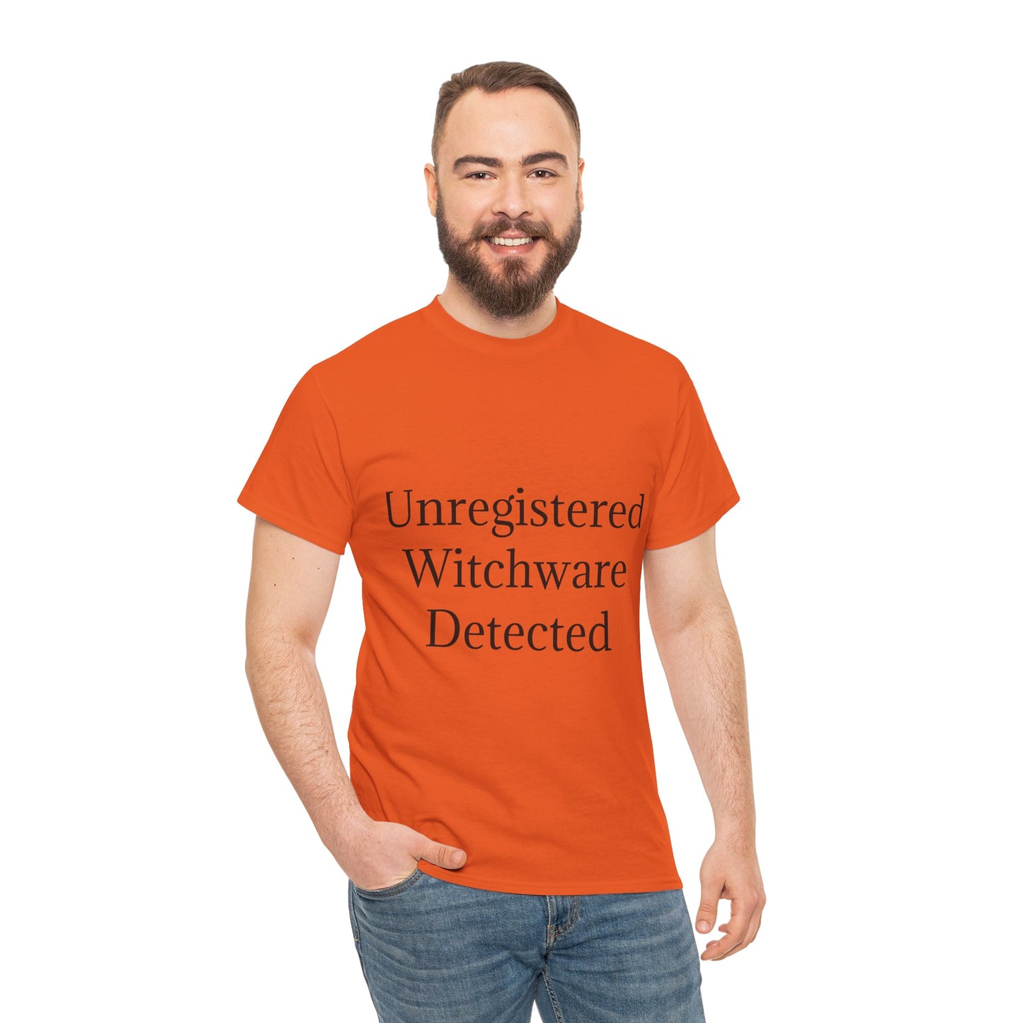 Unisex Heavy Cotton Tee - Unregistered Witchware Detected, Witchy Apparel, Halloween Tee