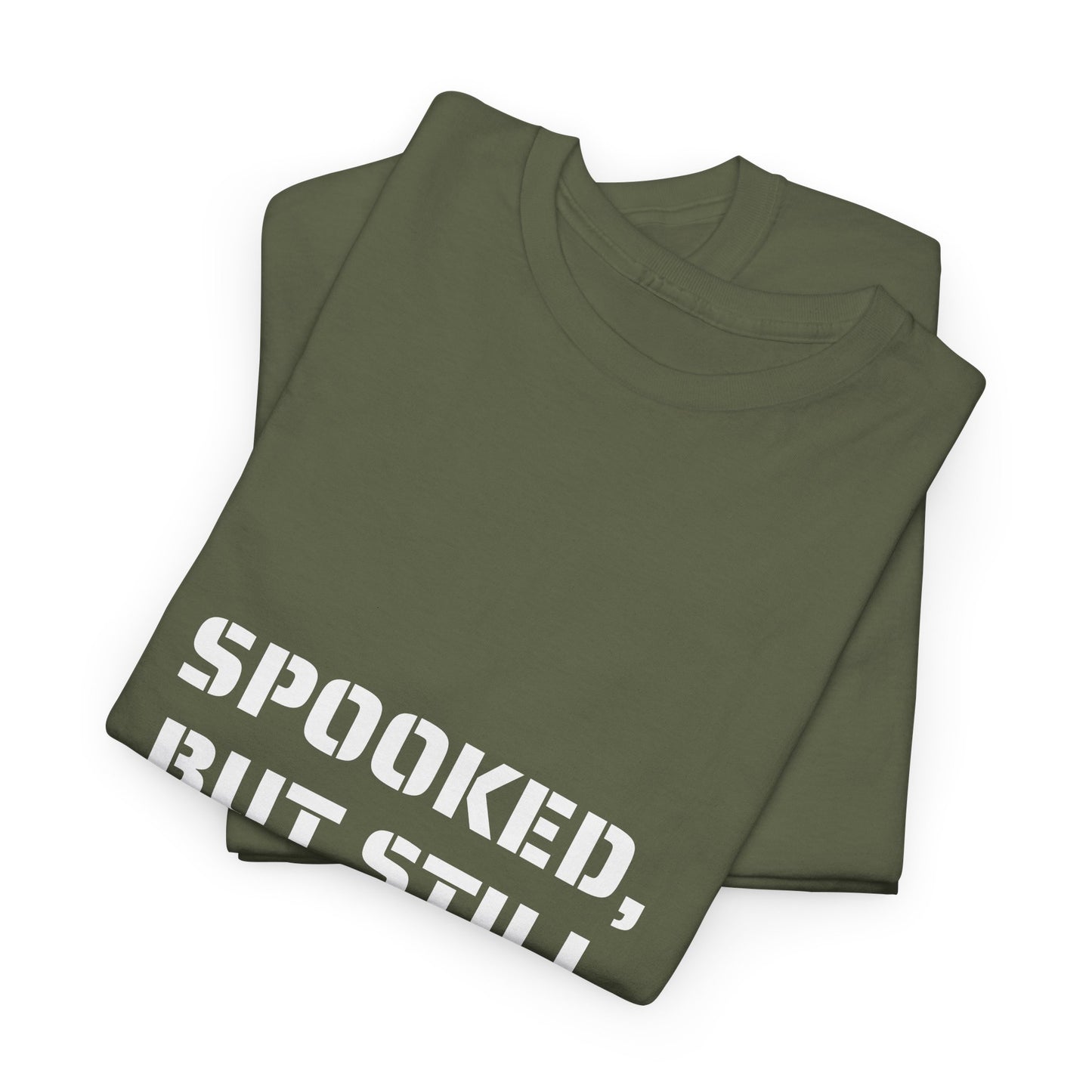 Spooked, But Still Showing Up Unisex Heavy Cotton Tee | Halloween, Funny T-Shirt