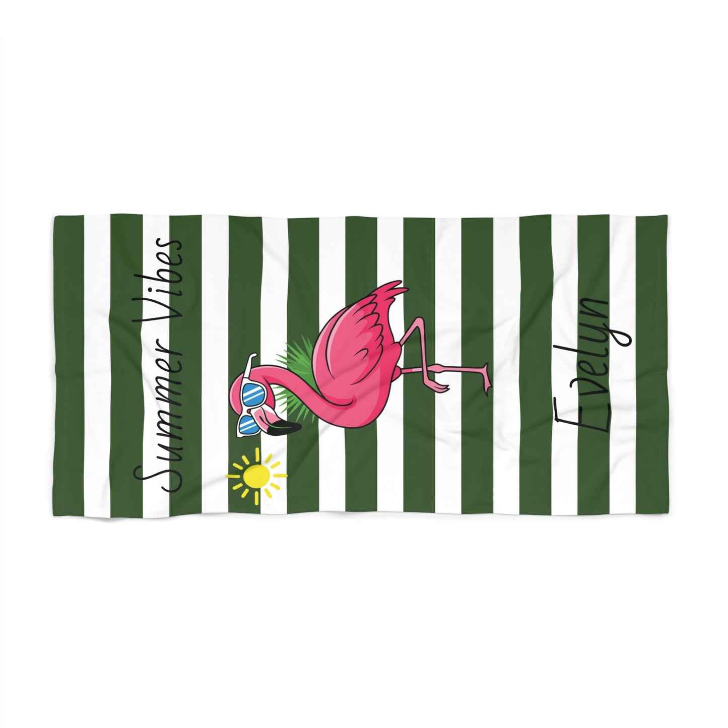 Personalized 'Summer Vibes' Flamingo Beach Towel