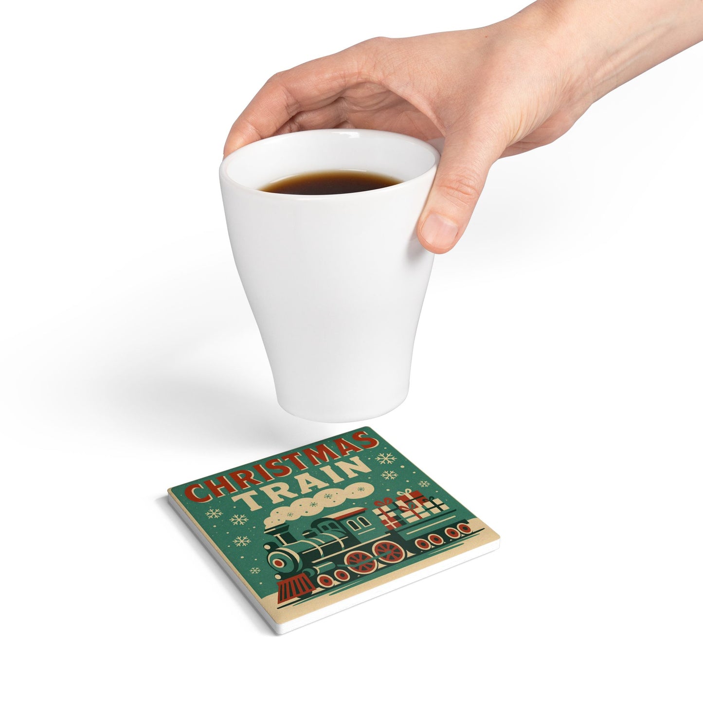 Vintage Christmas Ceramic Coaster – Vintage Holiday Train Drinkware