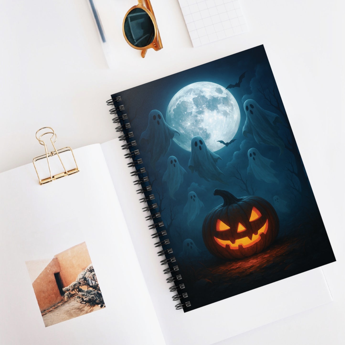 Halloween Spiral Notebook - Spooky Ghosts & Pumpkin Design, Perfect for Journaling, Back to School, Witchy Gifts, Fall Decor, Note Taking