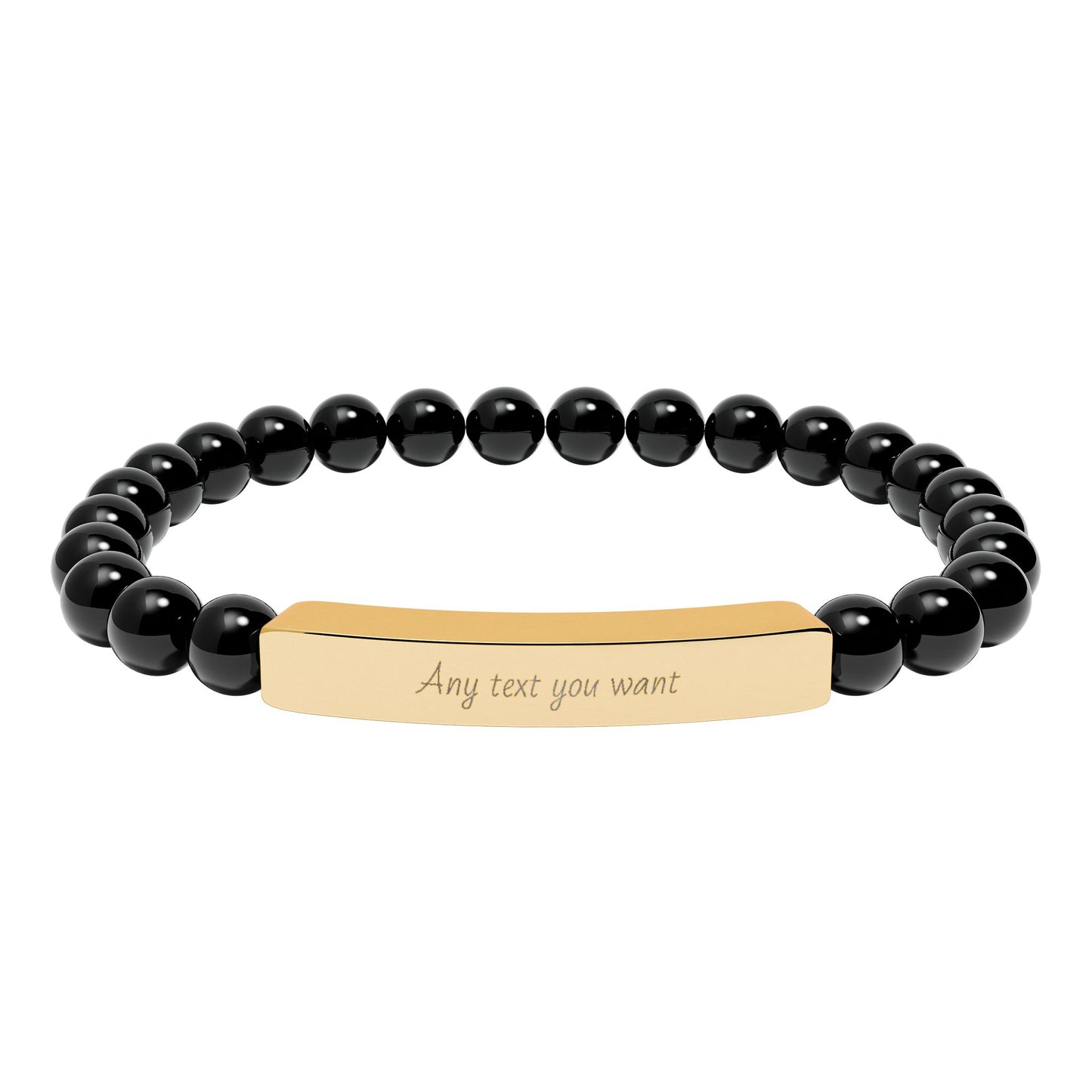 Engravable Natural Stone Bead Stretch Bracelet — Personalized Bar Bracelet for Mother's Day | Valentine's Day