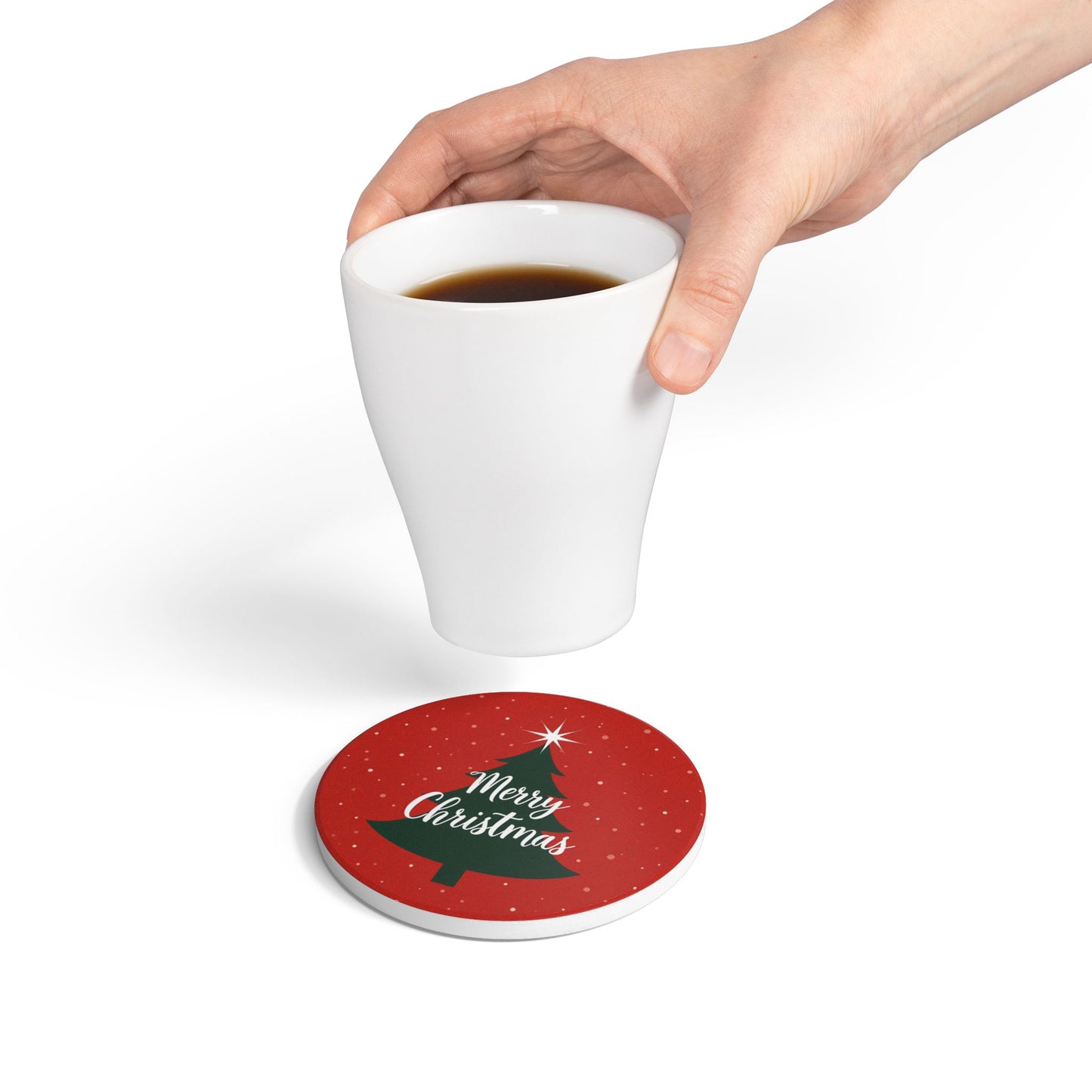 Christmas Tree Ceramic Coaster — "Merry Christmas" Holiday Drink Coaster