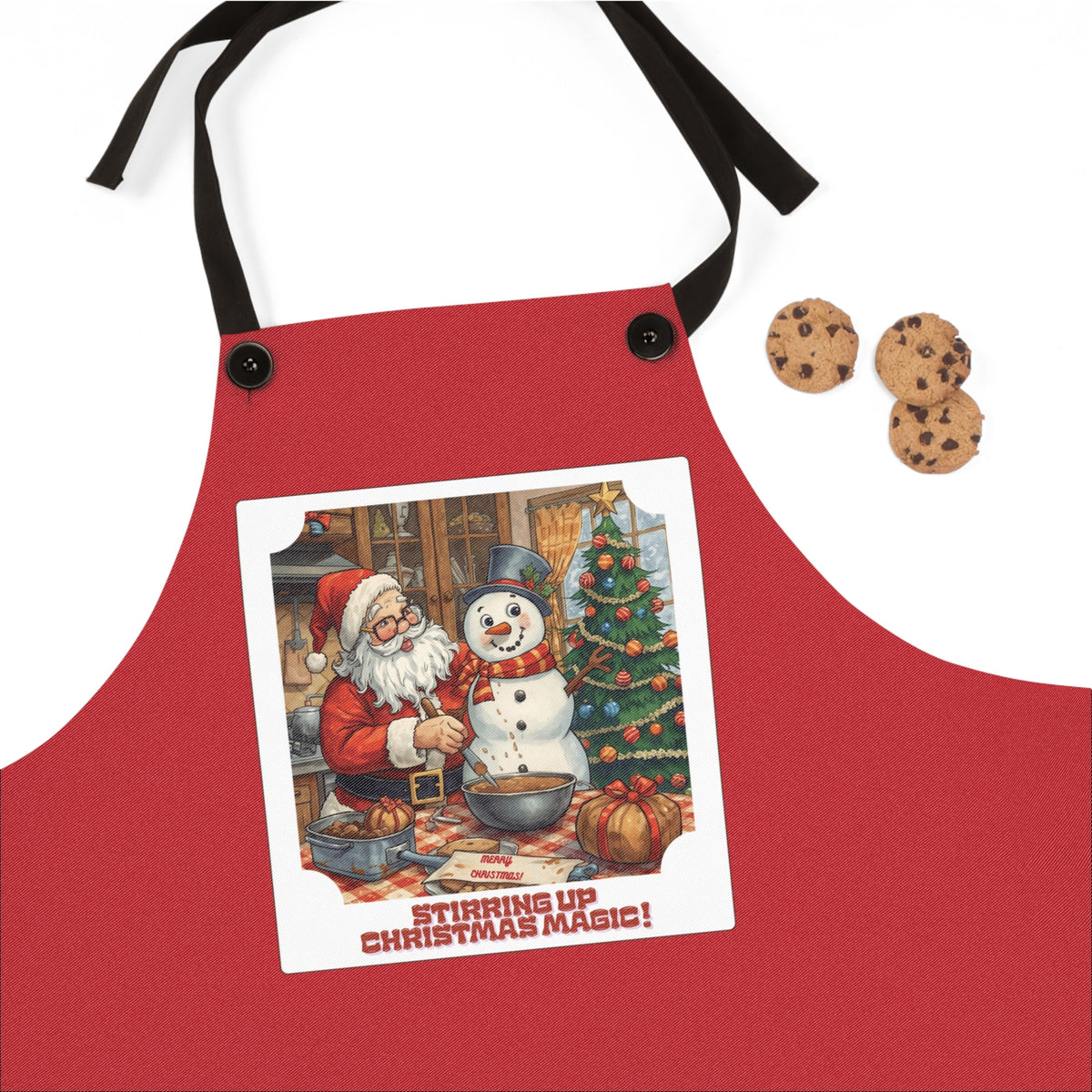 Vintage Christmas Baking Apron — 'Stirring Up Christmas Magic!' Santa & Snowman Holiday Kitchen Apron