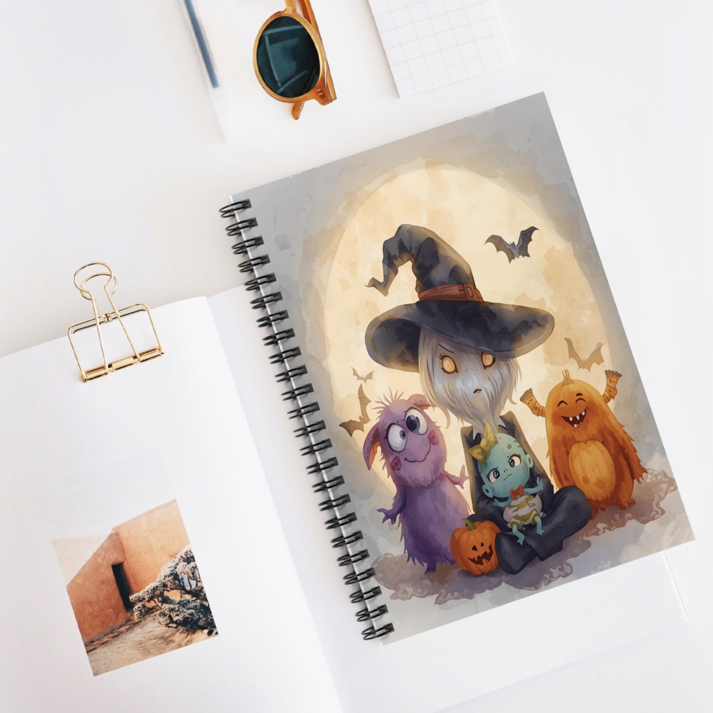 Halloween Whimsical Spiral Notebook | Cute Monster and Witch Design