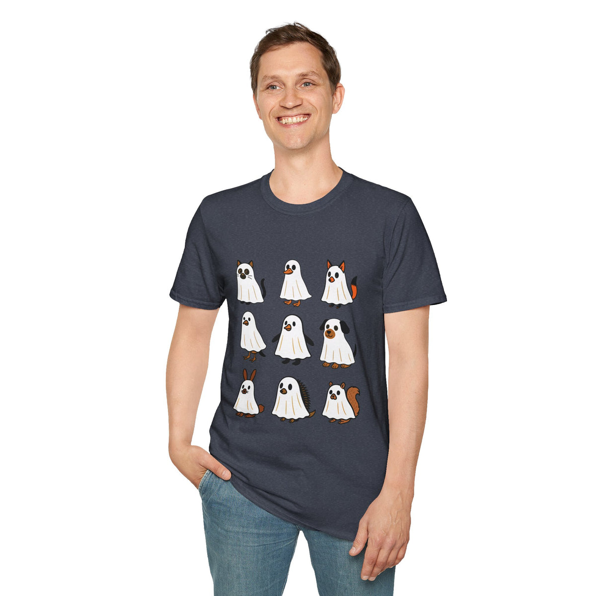 Cute Ghost Cartoon Unisex T-Shirt, Halloween Tee, Pet Lover Gift, Whimsical Shirt, Fun Casual Wear