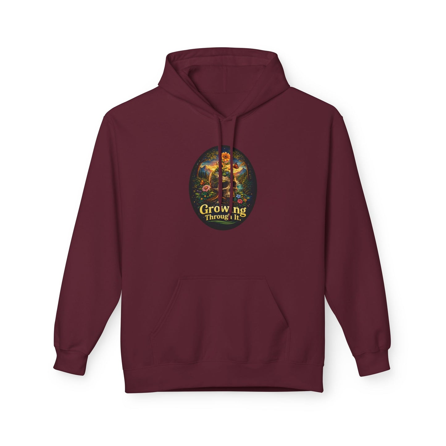 Growing Through It Hoodie – Earth Day Nature Skull Sweatshirt | Mental Growth & Healing Hoodie | Botanical Aesthetic Unisex Hoodie