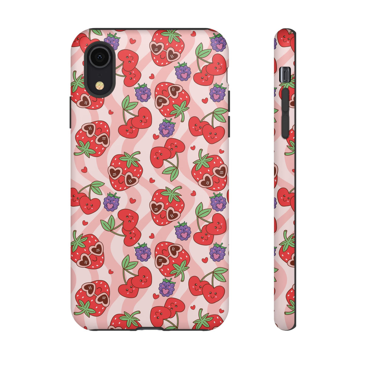 Cute Kawaii Strawberry & Cherry Phone Case — Pink Fruit Pattern Protective Case