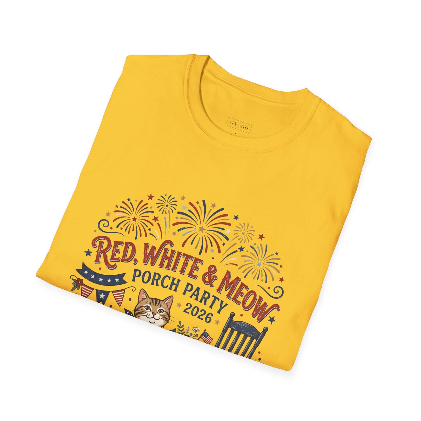 Red, White & Meow Porch Party T-Shirt — 2026 Patriotic Cat Tee, 4th of July Shirt, Independence Day Gift