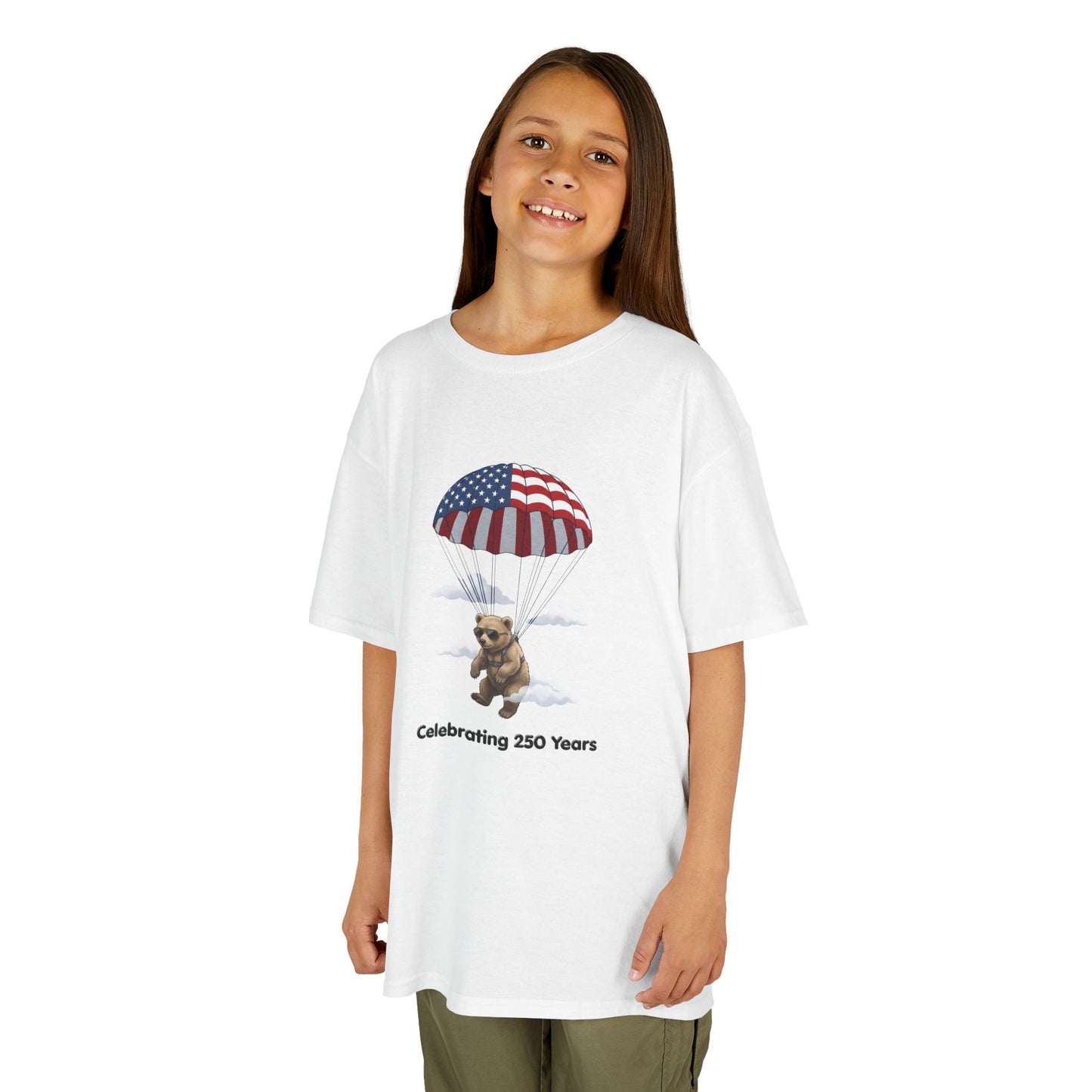 Kids Tee — Patriotic Parachute Bear "Celebrating 250 Years"