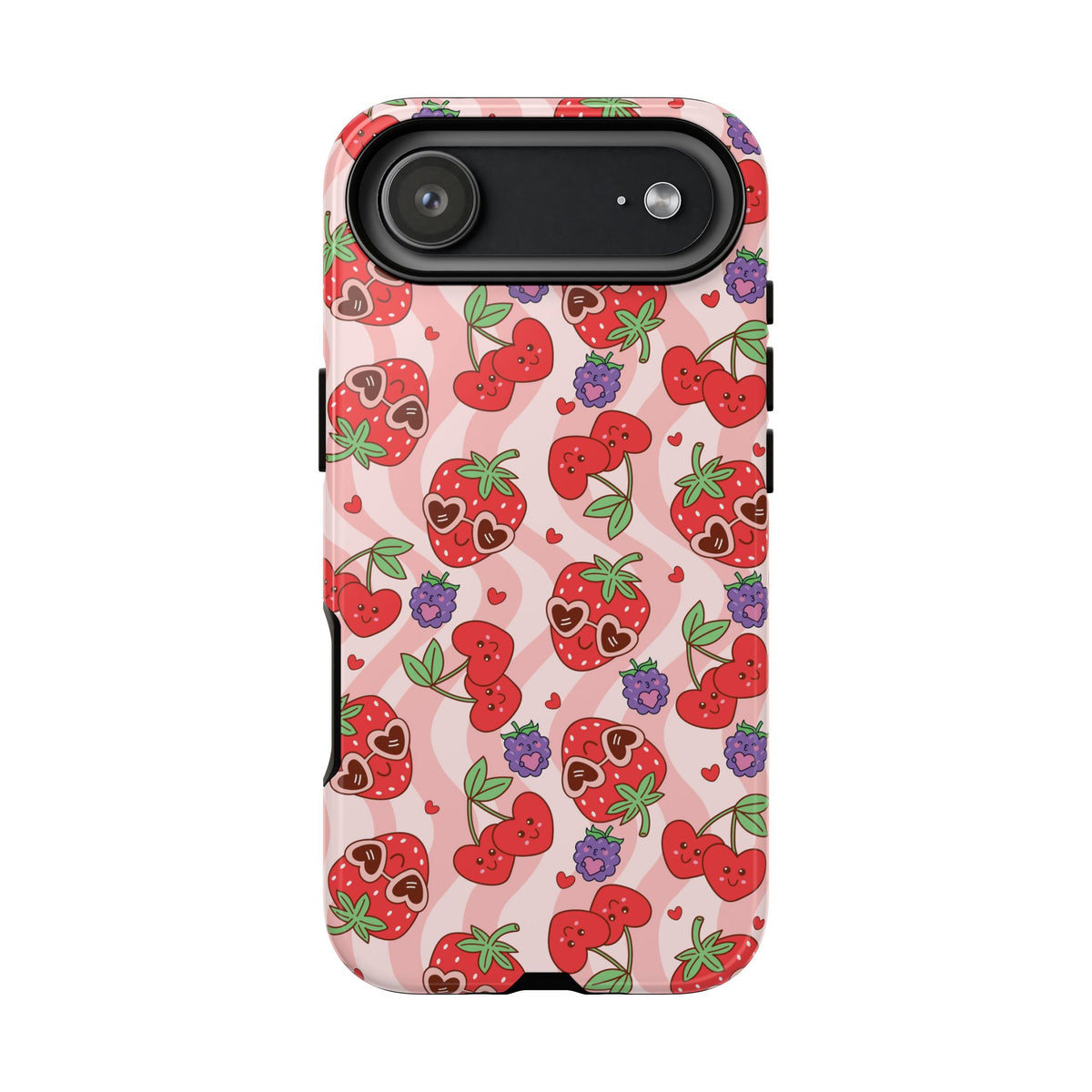 Cute Kawaii Strawberry & Cherry Phone Case — Pink Fruit Pattern Protective Case