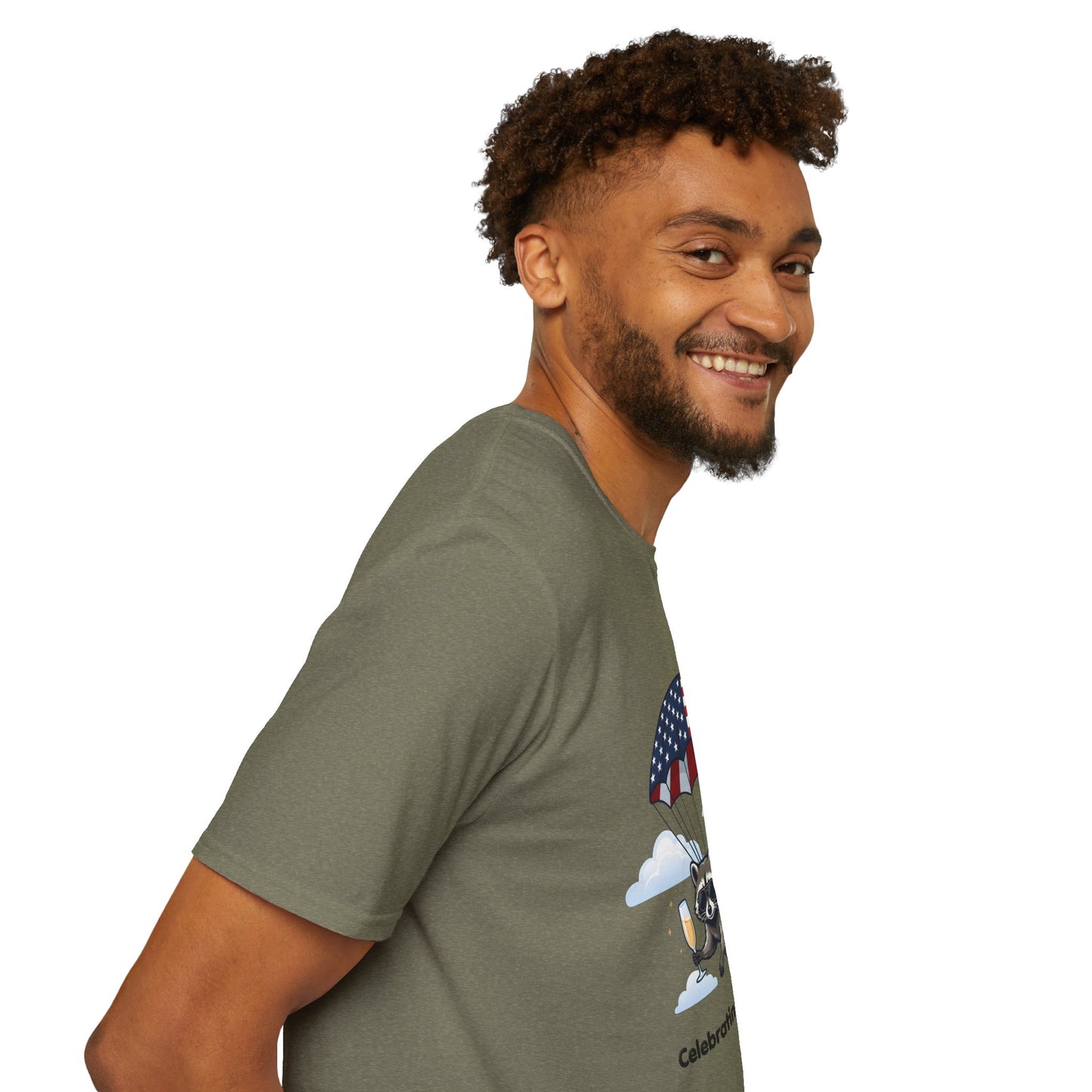 Patriotic Parachuting Raccoon T-Shirt — "Celebrating 250 Years"