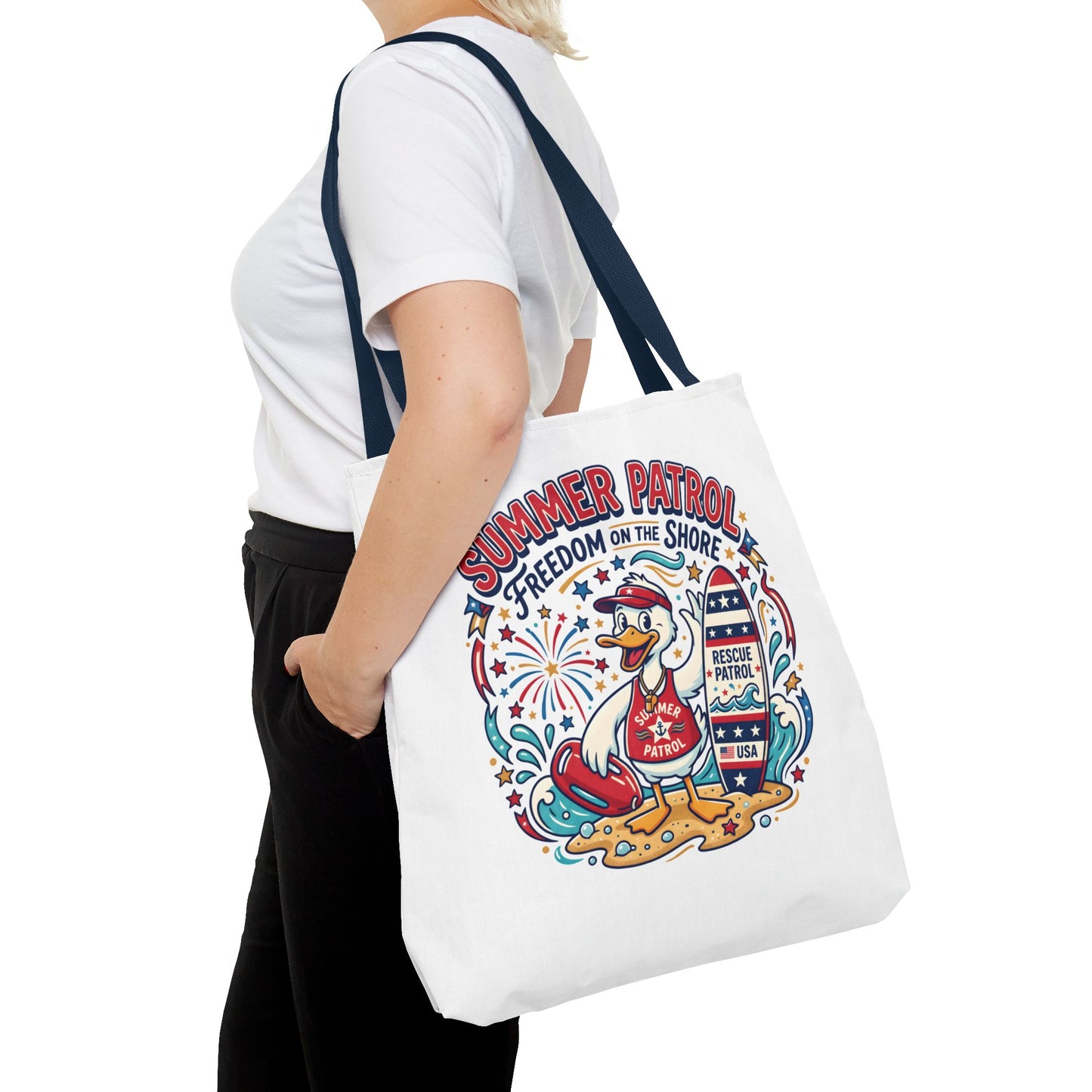 Summer Patrol Beach Tote Bag – 'Freedom on the Shore' Patriotic Design, 4th of July Gift