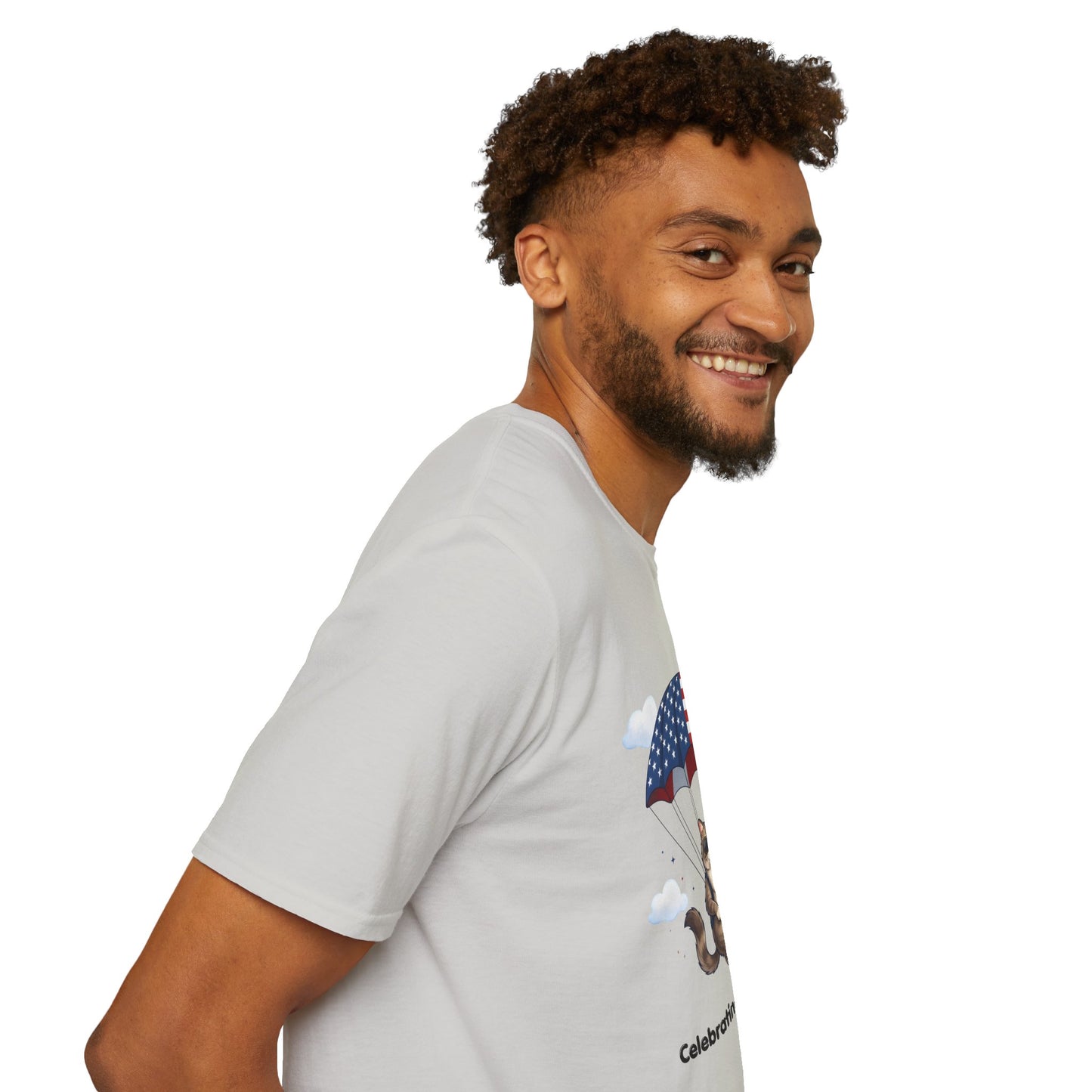 Patriotic Cat Parachute T-Shirt — "Celebrating 250 Years" 4th of July Tee