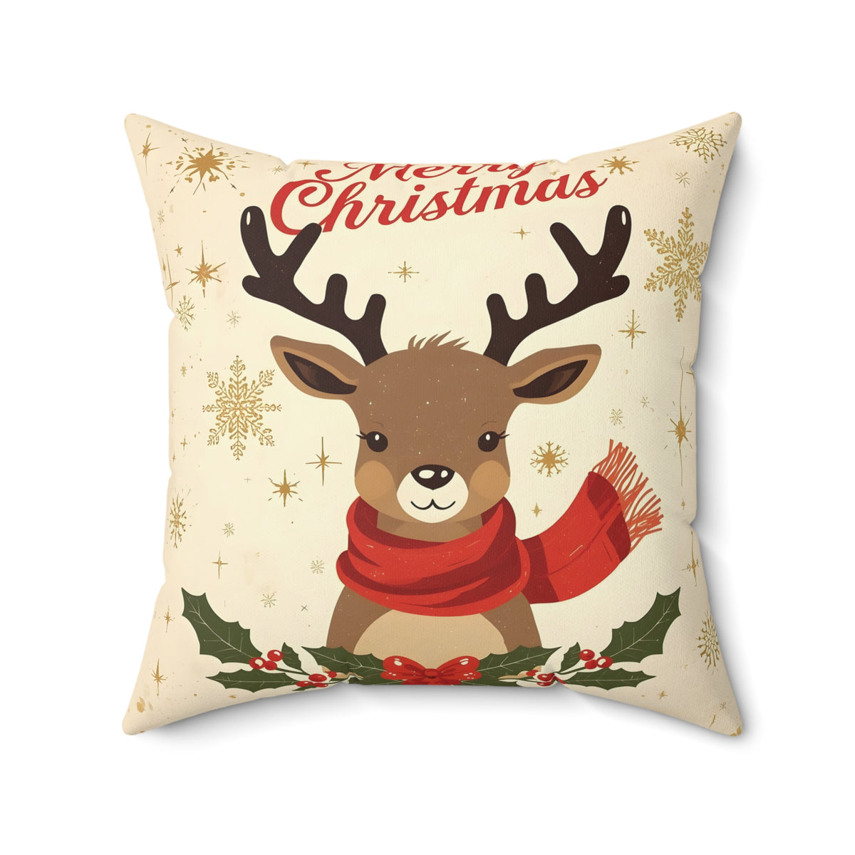 Christmas Reindeer Decorative Pillow - Cute Holiday Throw Cushion with 'Merry Christmas' Design