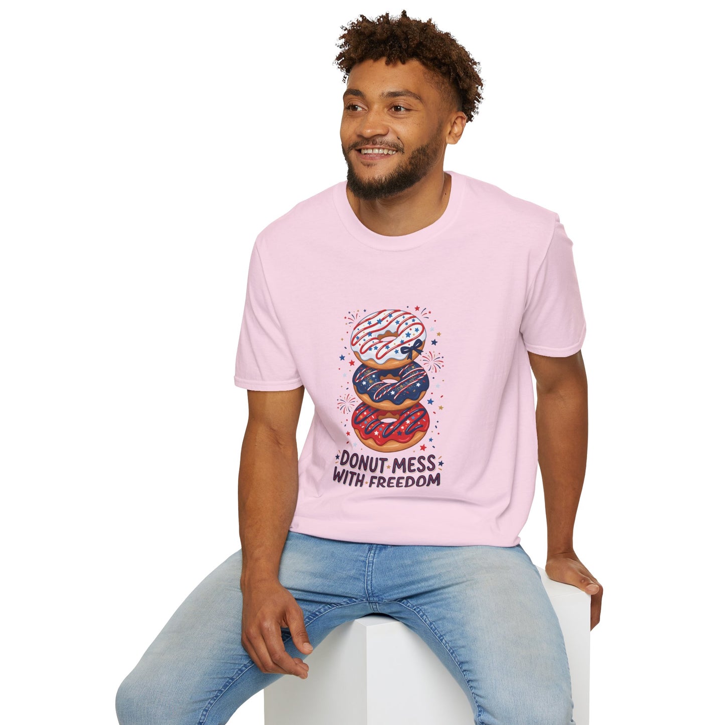 Donut Mess With Freedom T-Shirt — Patriotic Donut Stack 4th of July Tee