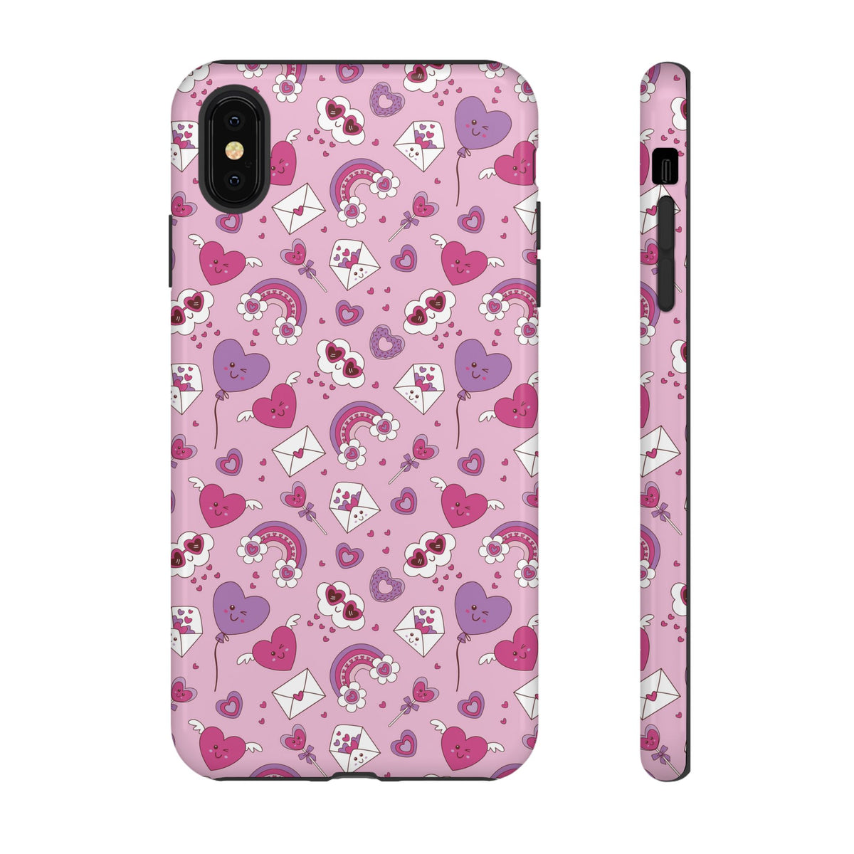 Pink Valentine Phone Case – Cute Hearts, Envelopes & Rainbows Protective Cover