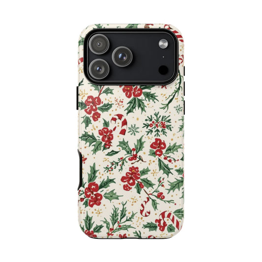 Christmas Themed Phone Case, Festive Floral Dual Layer Phone Case for Iphone 17, 16, 15, 14, 13, 12, 11 & Samsung