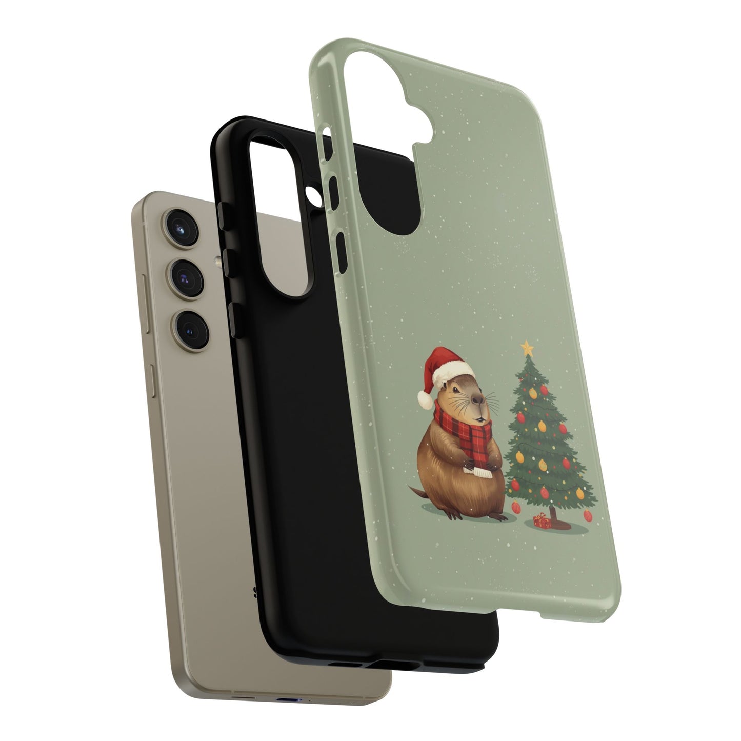 Christmas Phone Case with Capybara Design, Dual Layer Protective Case for Iphone 17, 16, 15, 14, 13 & Samsung