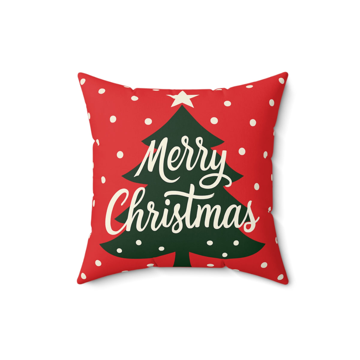 Merry Christmas Tree Holiday Pillow — Red Spun Polyester Square Throw Pillow
