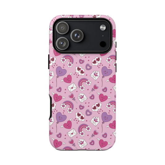 Pink Valentine Phone Case – Cute Hearts, Envelopes & Rainbows Protective Cover