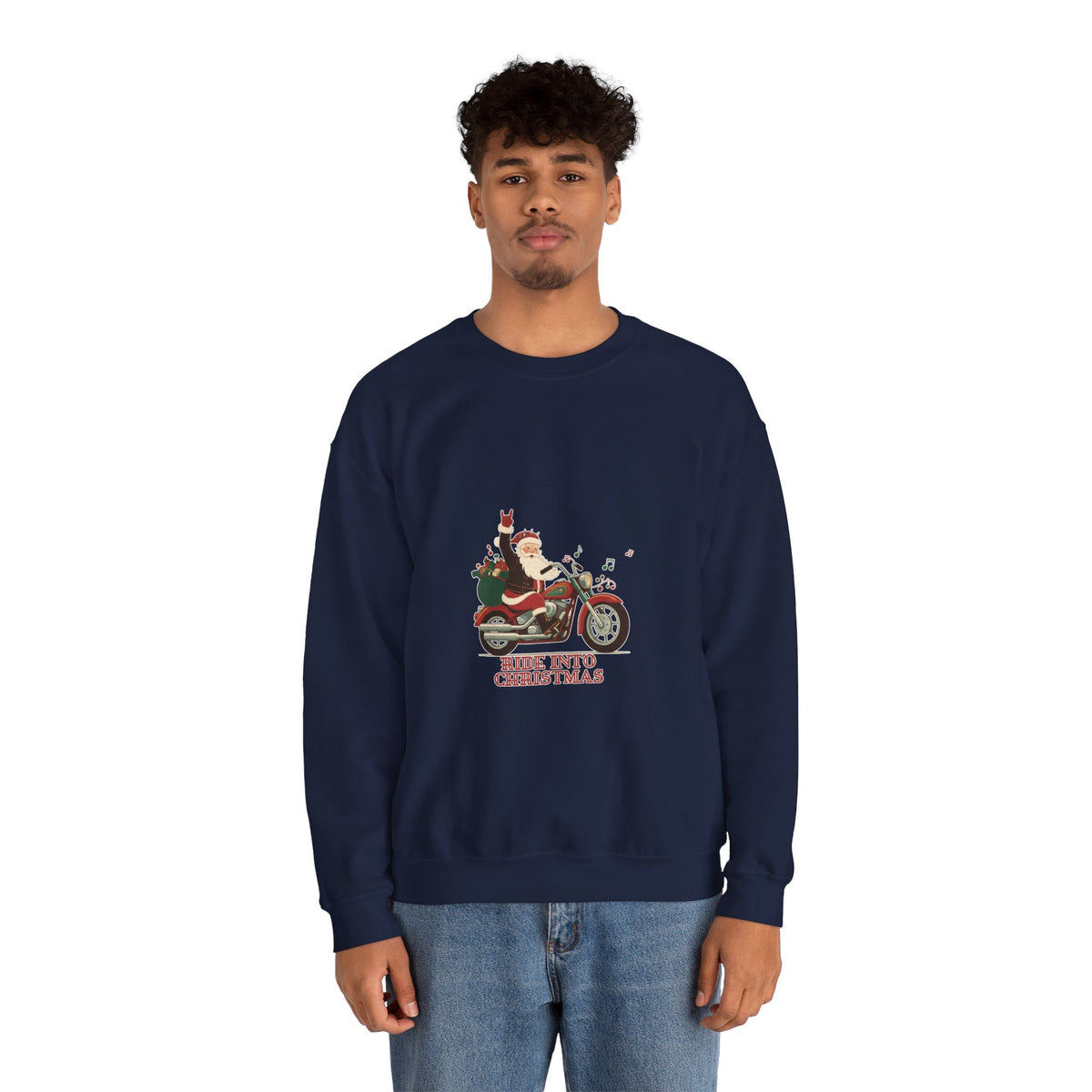 Christmas Motorcycle Sweatshirt - "Ride Into Christmas" Santa Biker Holiday Crewneck