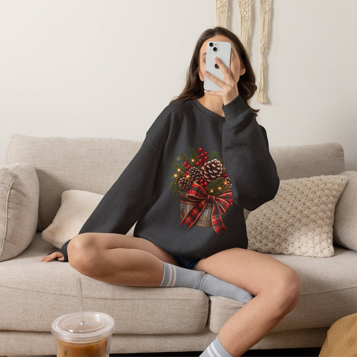 Christmas Pinecone Basket Crewneck Sweatshirt