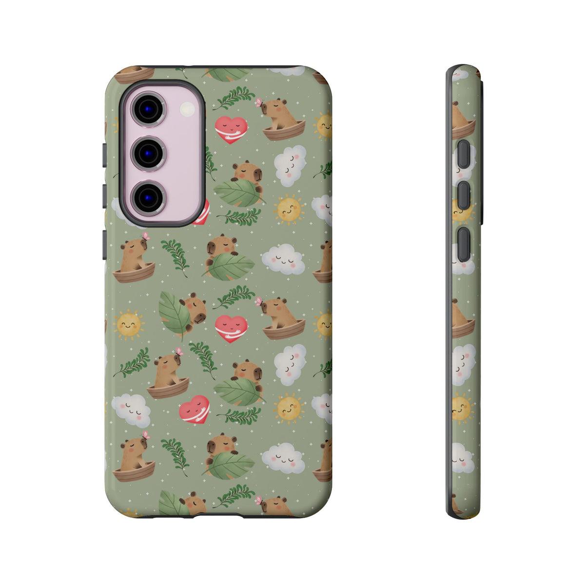 Cute Capybara Pattern Phone Case — Green Botanical Tough Case