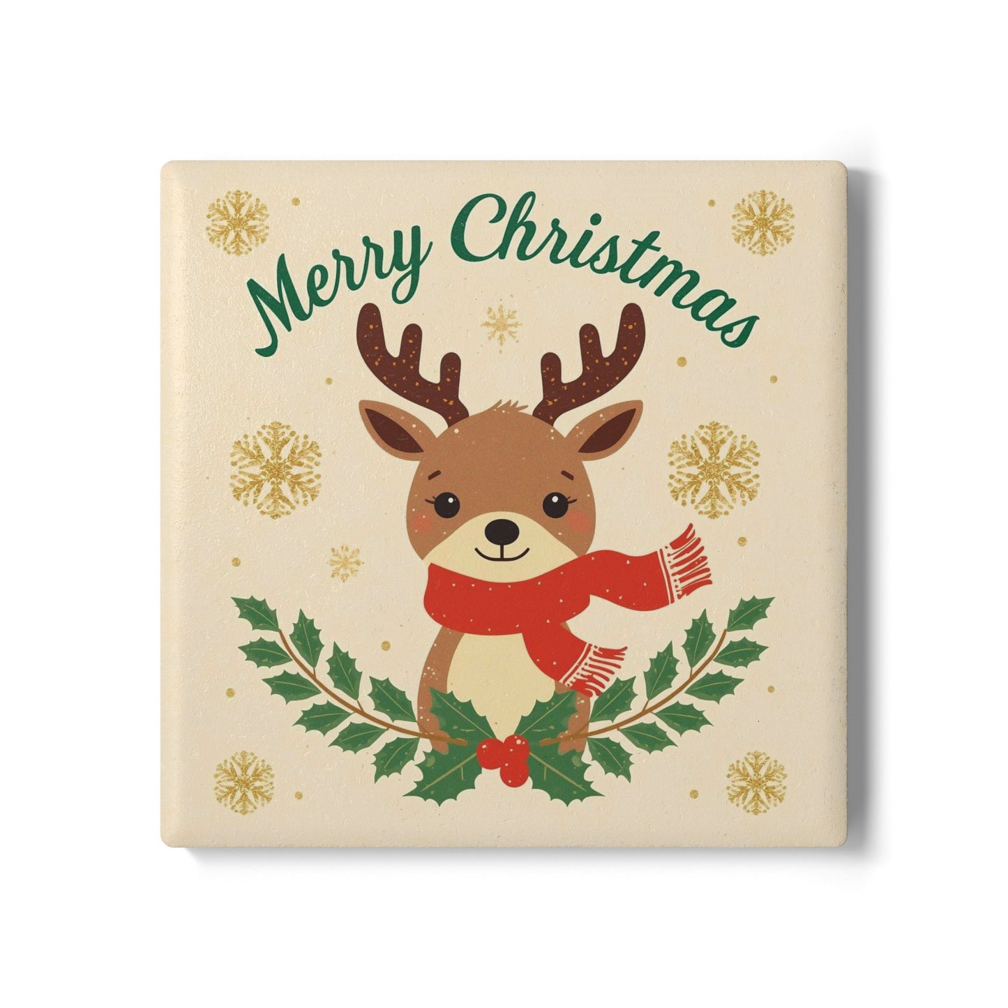 Christmas Reindeer Ceramic Coaster — Cute Holiday Drink Coaster