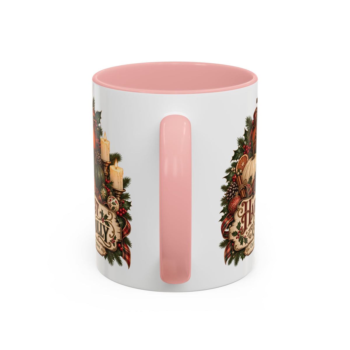 Harvest & Holly Accent Coffee Mug - Vintage Christmas Holiday Mug (11 oz)
